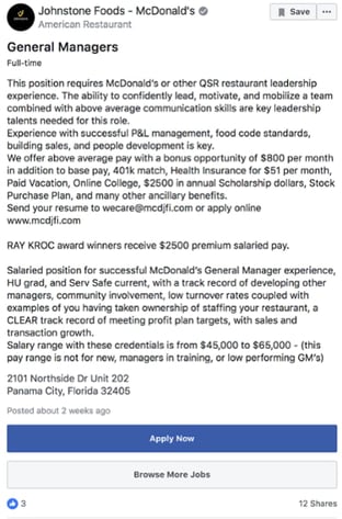 Paid Facebook Job Post