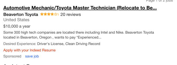 Paid Indeed Job Post