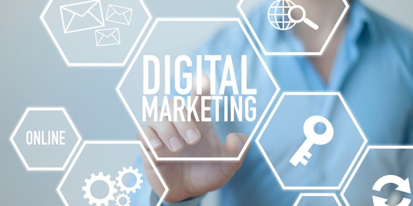 Man pointing to graphic that says "Digital Marketing"