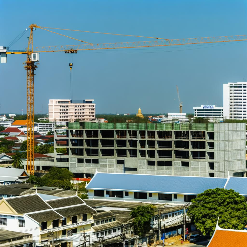 A crane constructing a building in the distance