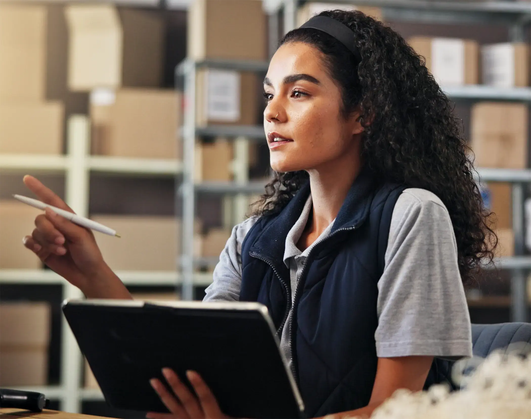 woman with tablet for delivery, logistics and inventory for ecommerce